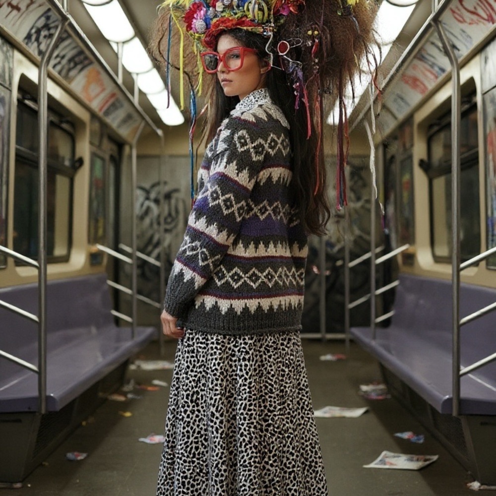 Hand Knit Nordic Multicolor Chunky Sweater Wool Size L Grandpacore VTG 90s EUC - Picture 3 of 6